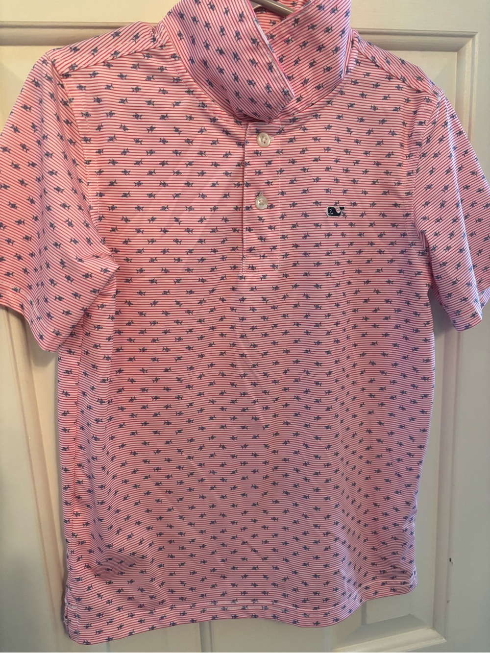 Vineyard Vines Pink Polo with Navy Fish Print